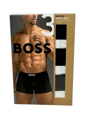 Hugo Boss Men Underwear 3-Pack Black Cotton-Stretch Trunks M